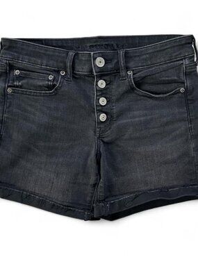 American Eagle Black Denim Shorts | High-Rise Button Fly Cutoffs | Size 6